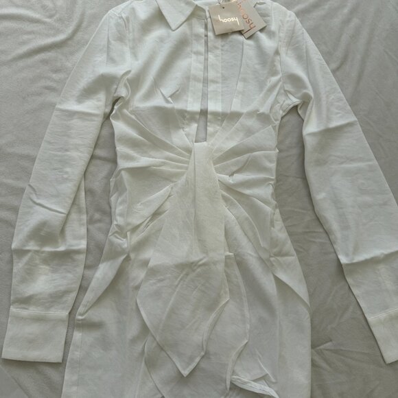 White Collared Plunging Neck Shirt Dress NWT - Picture 2 of 9